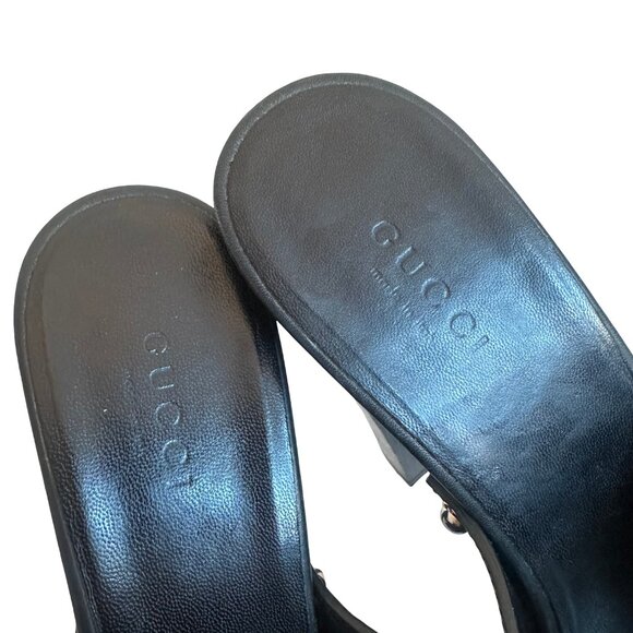 Gucci Betis Glamour Horsebit High Heel Clogs Sandals Stud Open-Toe Size 38.5 - Picture 12 of 15